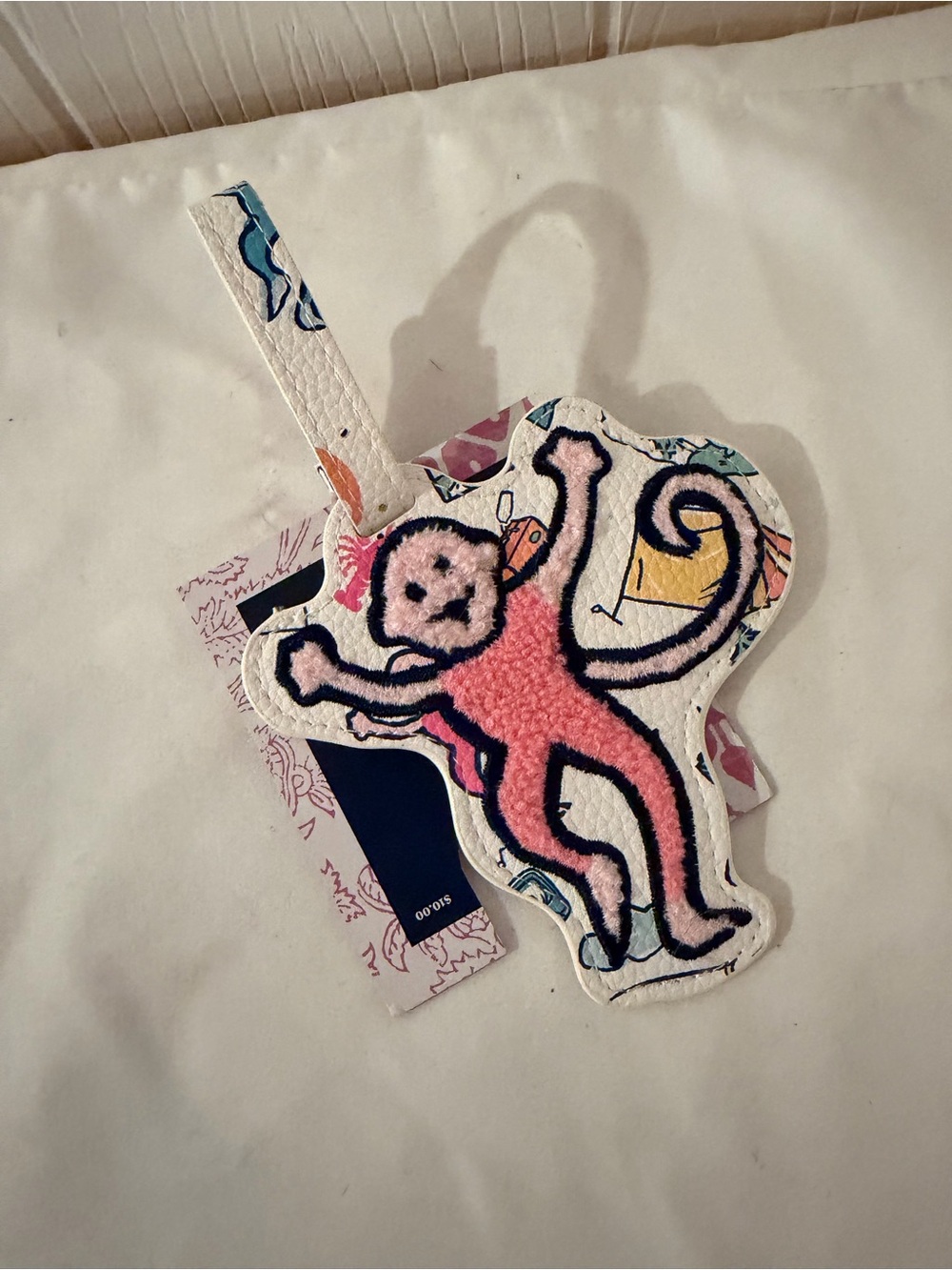 Roller Rabbit Pink Monkey Leather Luggage Tag